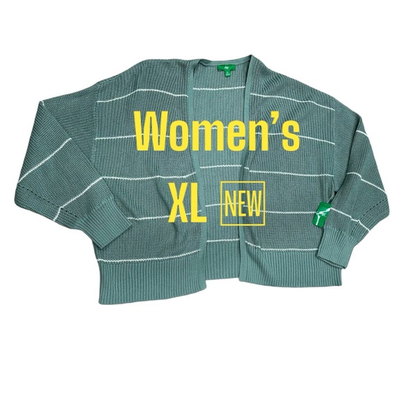 Women’s Dip XL 1X Cardigan Sweater Striped Olive Green White Comfortable NWT - Picture 2 of 8